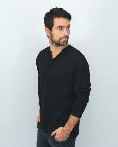 Premium Pima Henley Tee - Negro