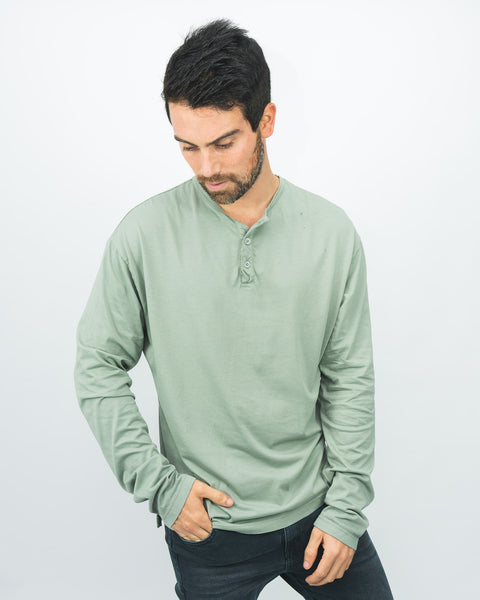 Premium Pima Henley Tee - Verde