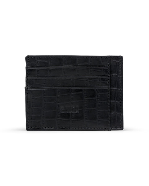 Compact Leather Cardholder - Crocodile Black